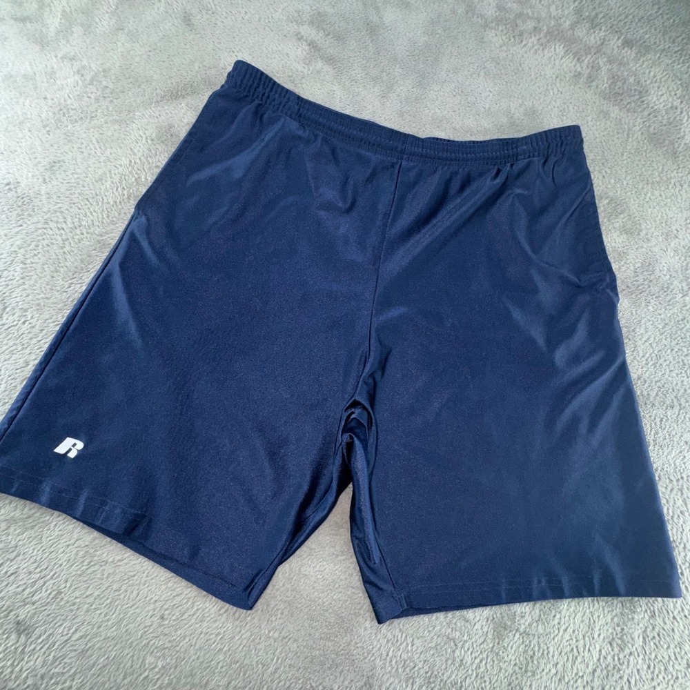 Russell Athletic Shorts Mens XL Navy Blue Excellent Elastic Waist Drawstring 7"